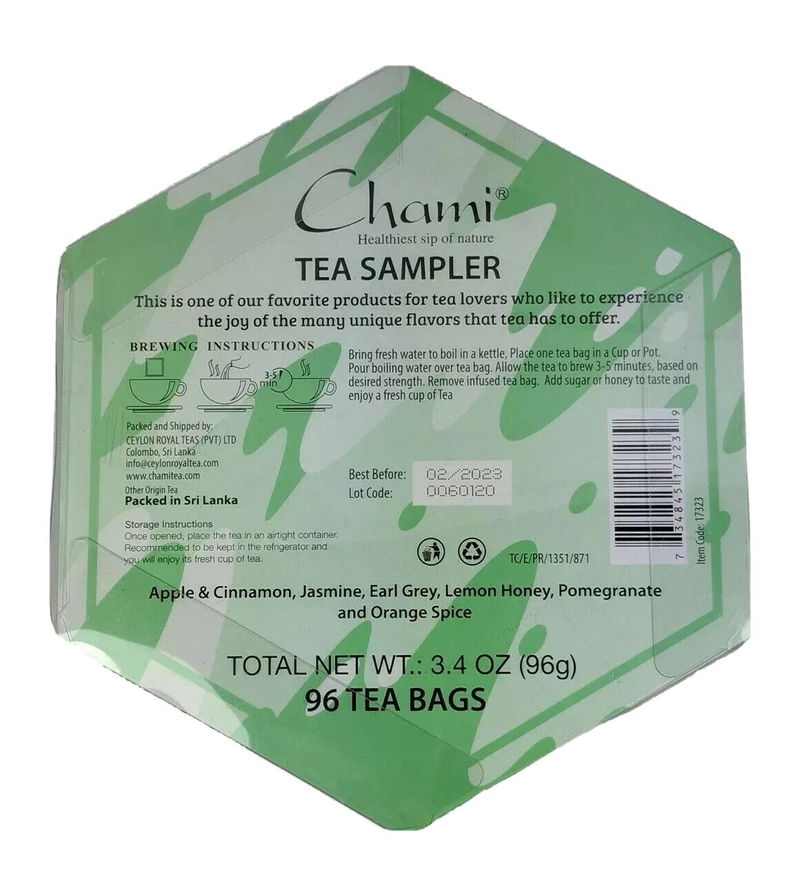 Chami 6 Flavor Tea Sampler 96 Tea Bag Sachets Assorted Tea Gift Set