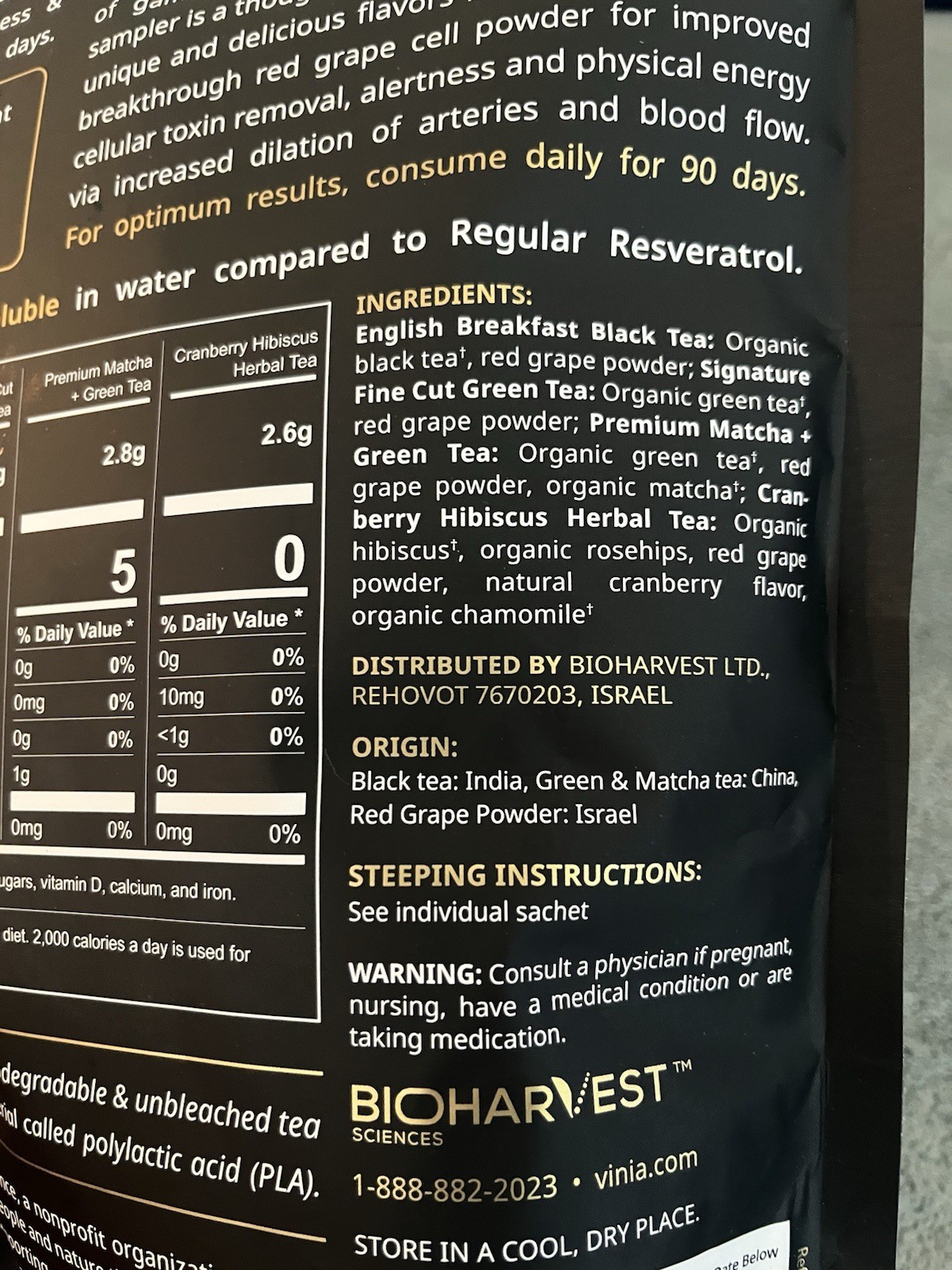 VINIA Tea Sampler, 4 Flavor Variety Pack. Made with organic Teas
