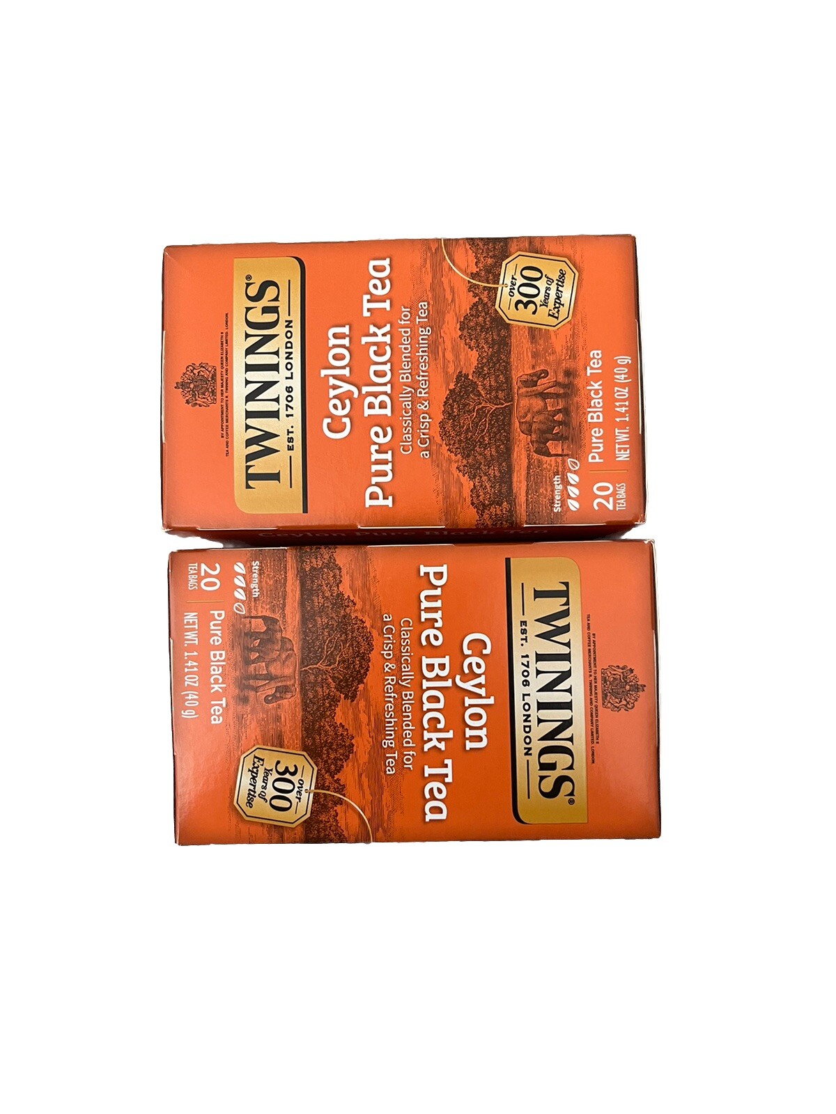2 X Twinings 100% Pure Black Tea Ceylon Pure Black Tea 20 Bag (each)