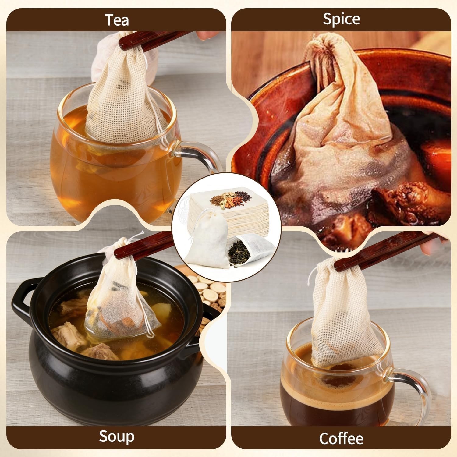 50 Pcs Tea Bags for Loose Leaf Tea, Reusable Tea Bags, Natural Unbleached Cot…