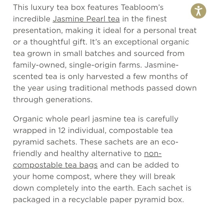 TEABLOOM Organic Jasmine Pearls 12 Premium Green Tea Pyramid Sachets