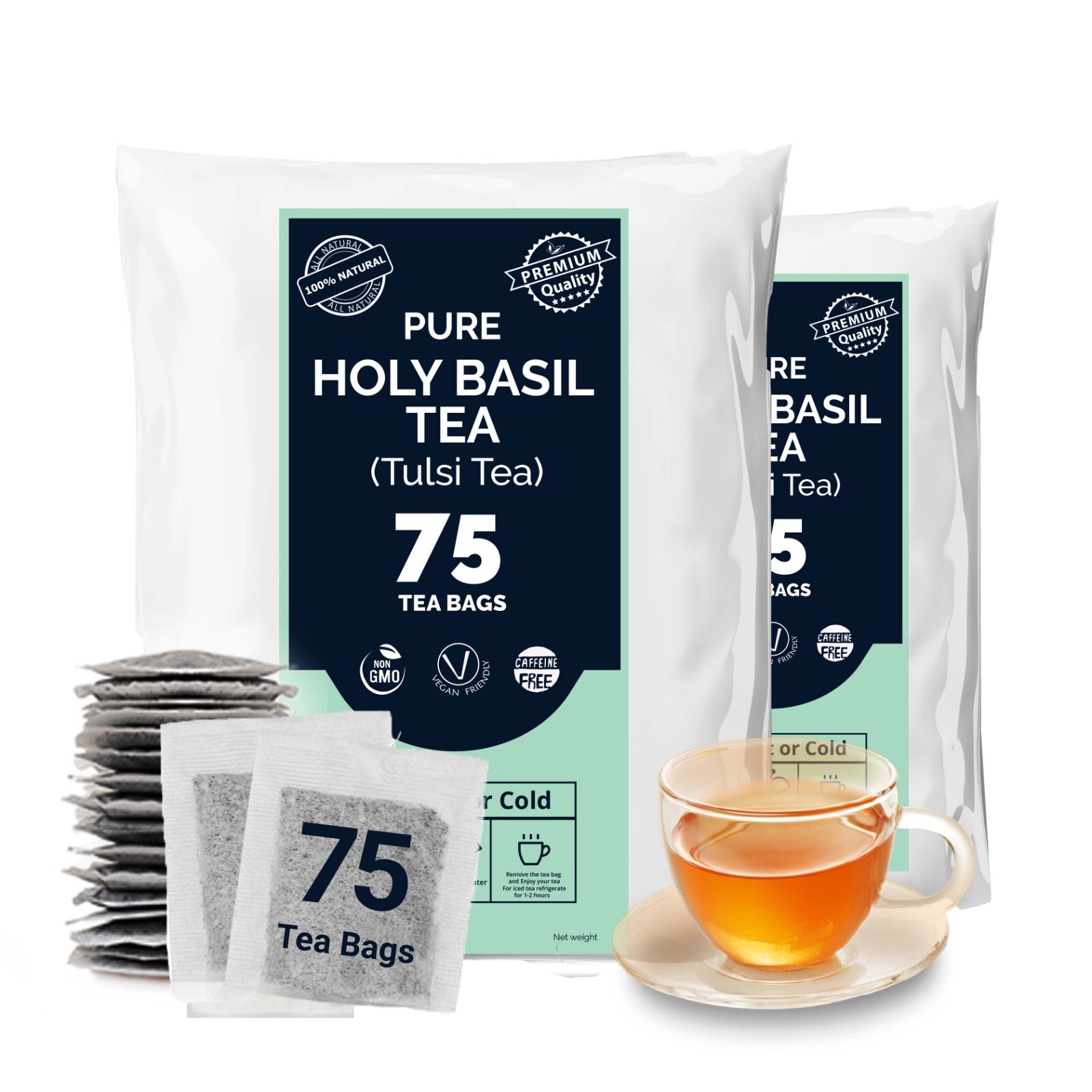 150 Holy Basil Tea Bags, 100% Natural Holy Basil Leaves, All Natural Herbal Tea