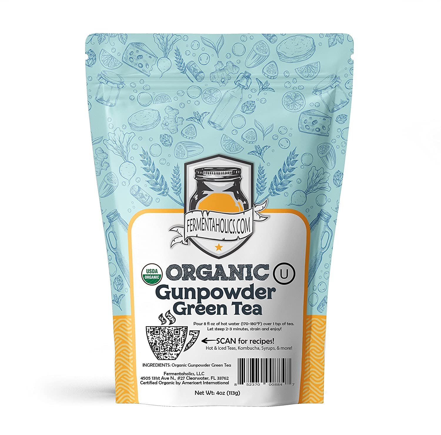 Fermentaholics USDA Certified Organic Loose Leaf Gunpowder Green Tea – 4 oz