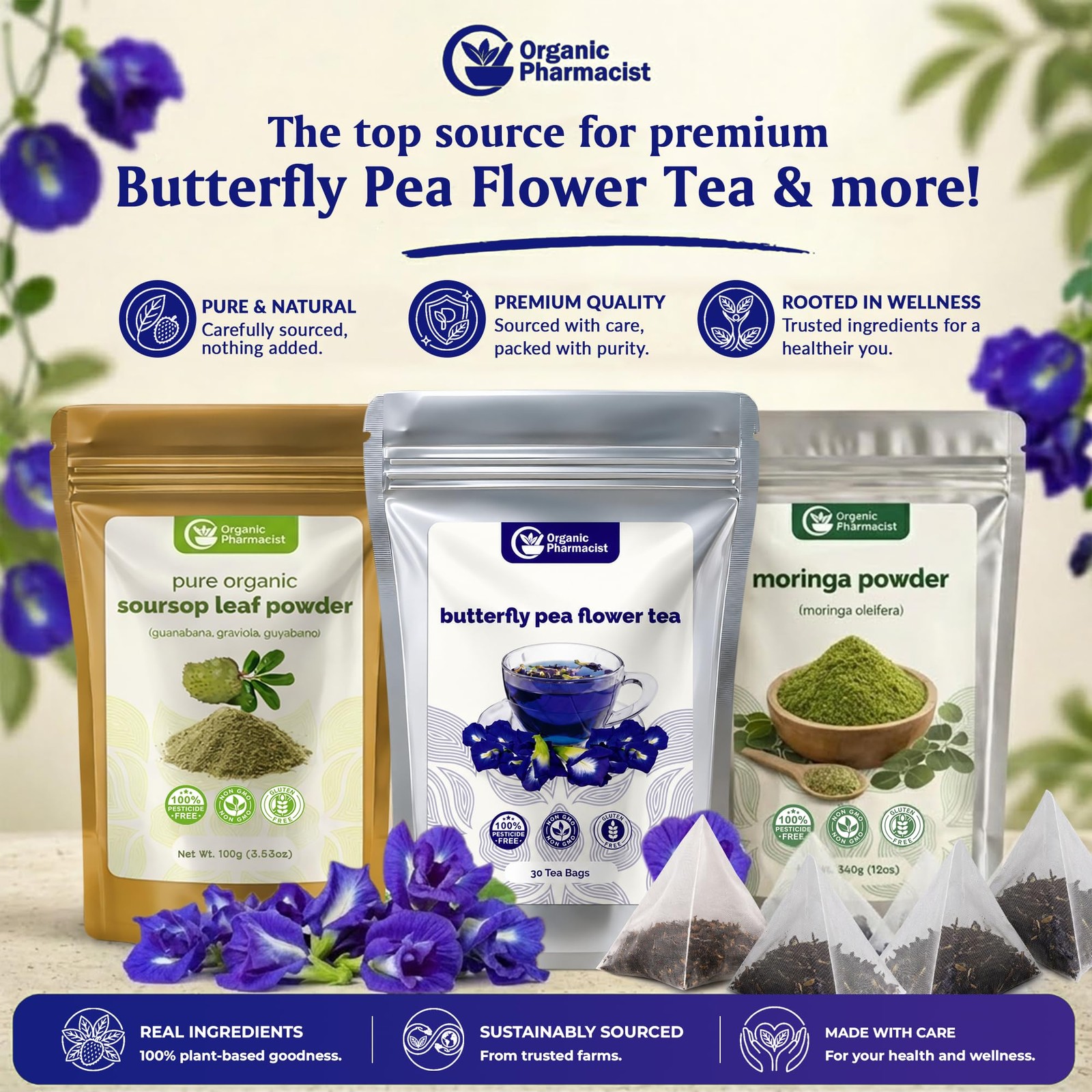 Butterfly Pea Flower Tea Bags Premium Butterfly Pea Tea Leaves – All-Natural …