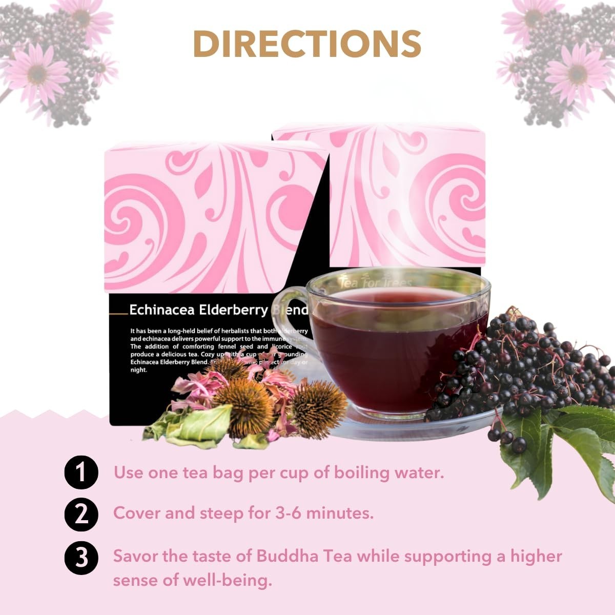 Buddha Teas – Tea Echinacea Elderberry Blend ~~ Set of 3 ~~ NEW