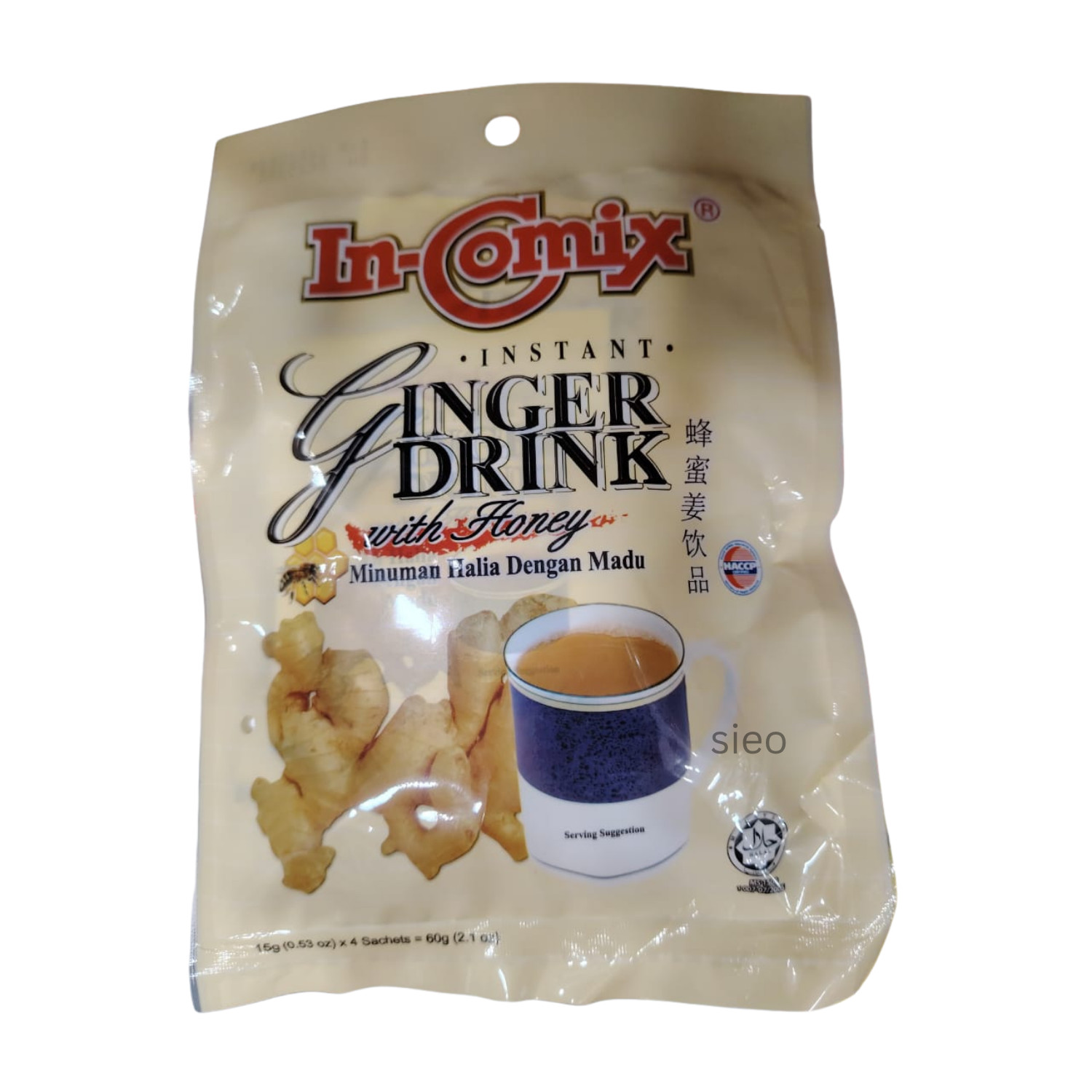 In-Comix Instant Ginger Drink Honey 2 Packs 120g 8 Sachets Total Halal Tea Mix