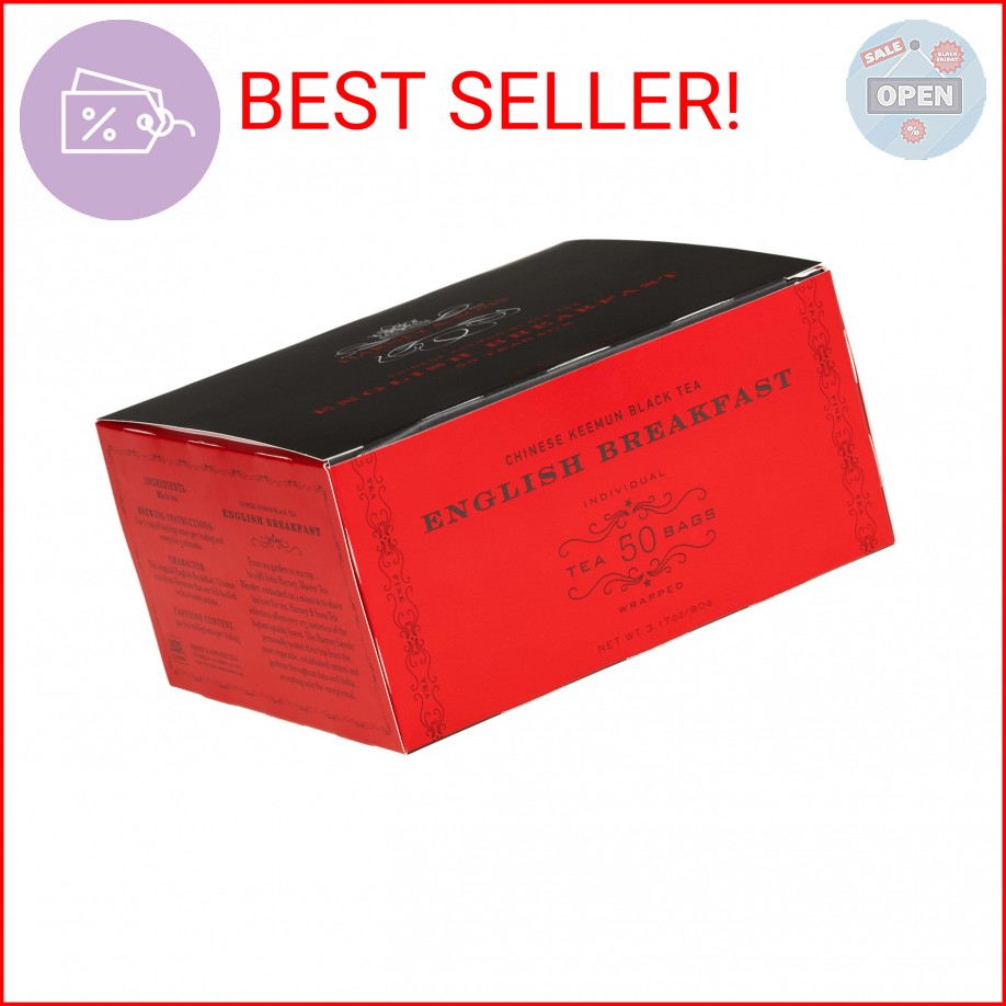 Harney & Sons English Breakfast Black Tea, 50 Tea Bags – Classic Keemun Blend fo