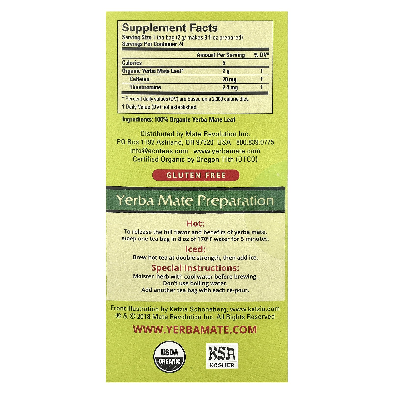Yerba Mate, Unsmoked, Green Energy, 24 Tea Bags, 1.7 oz (48 g)