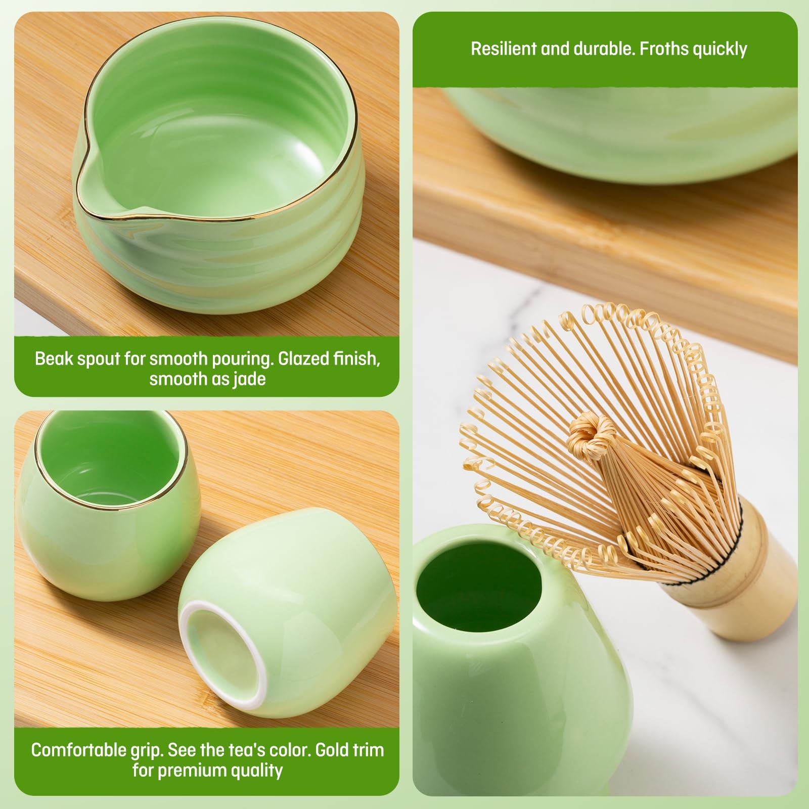 Japanese Style Ceramic Matcha Set – 9 Pcs Kit with 530ml Bowl, 2 Gold-Inlaid …