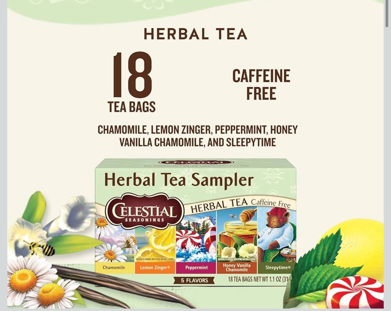 Herbal Tea- Assorted 90 tea Bags(18 tea bags of each 5flavors)