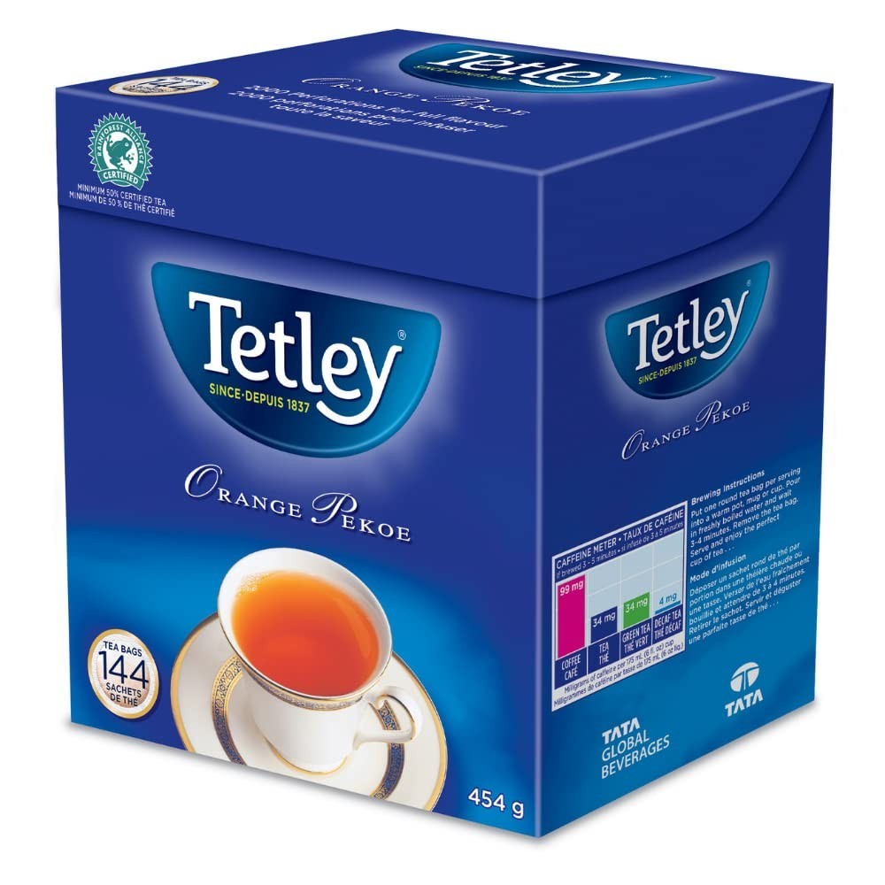 Tetley Orange Pekoe Tea, 144 Count Tea Bags, 454g/1lb – free shipping