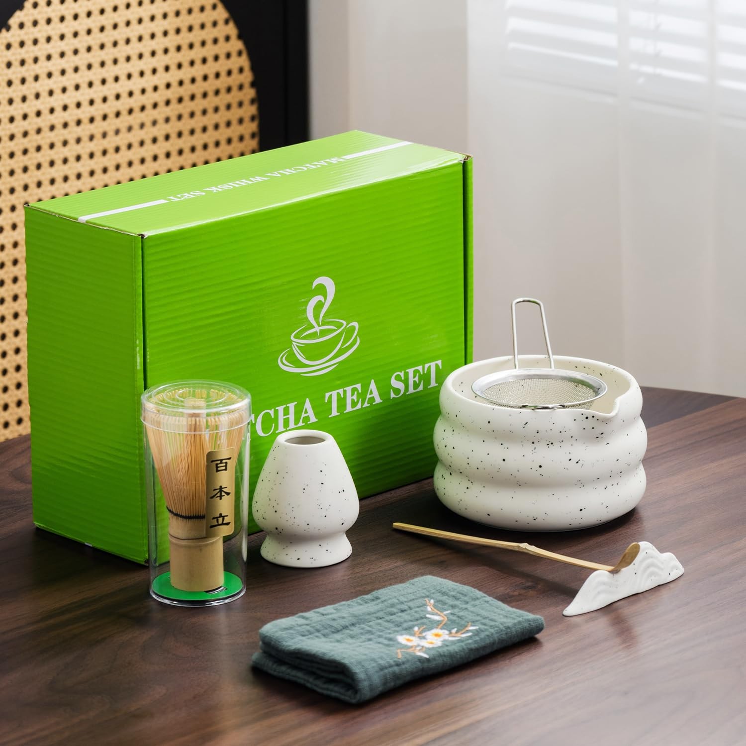 7Pcs Japanese Matcha Tea Set, Matcha Kit with Matcha Bowl (with Pouring Spout…
