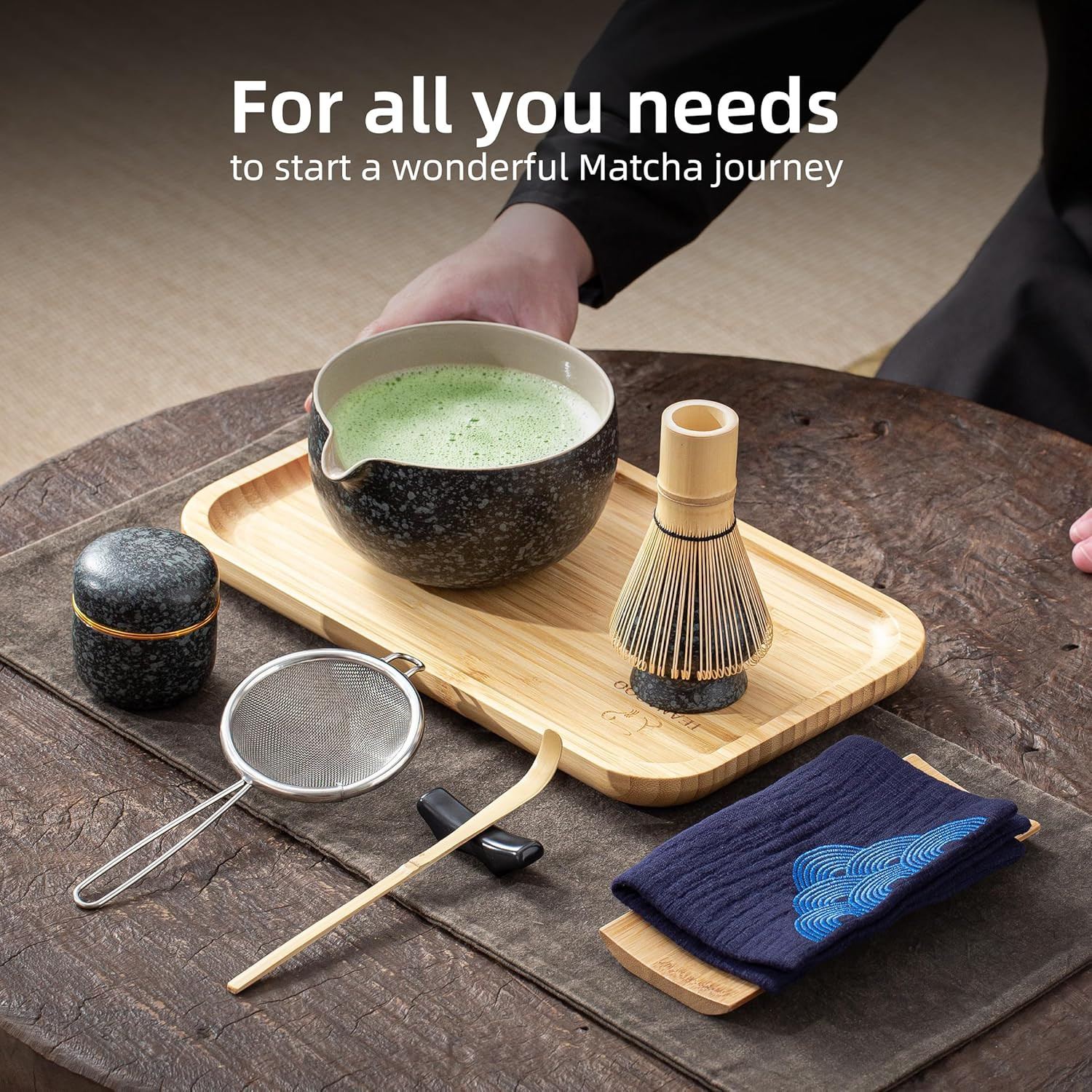 Matcha Whisk Set, 10 Pcs Complete Set, Black, Matcha Kit with Tray, Bowl, Scoop,