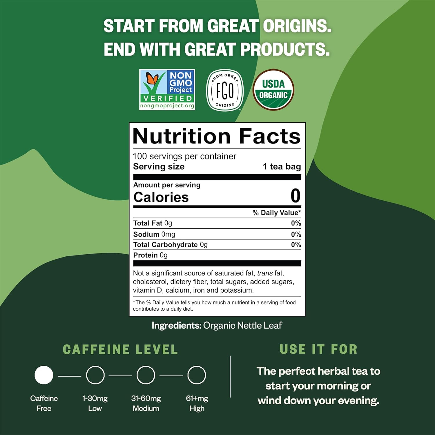 Organic Nettle Leaf Tea, 100 Count, Eco-Conscious Tea Bags, Caffeine Free, Resea