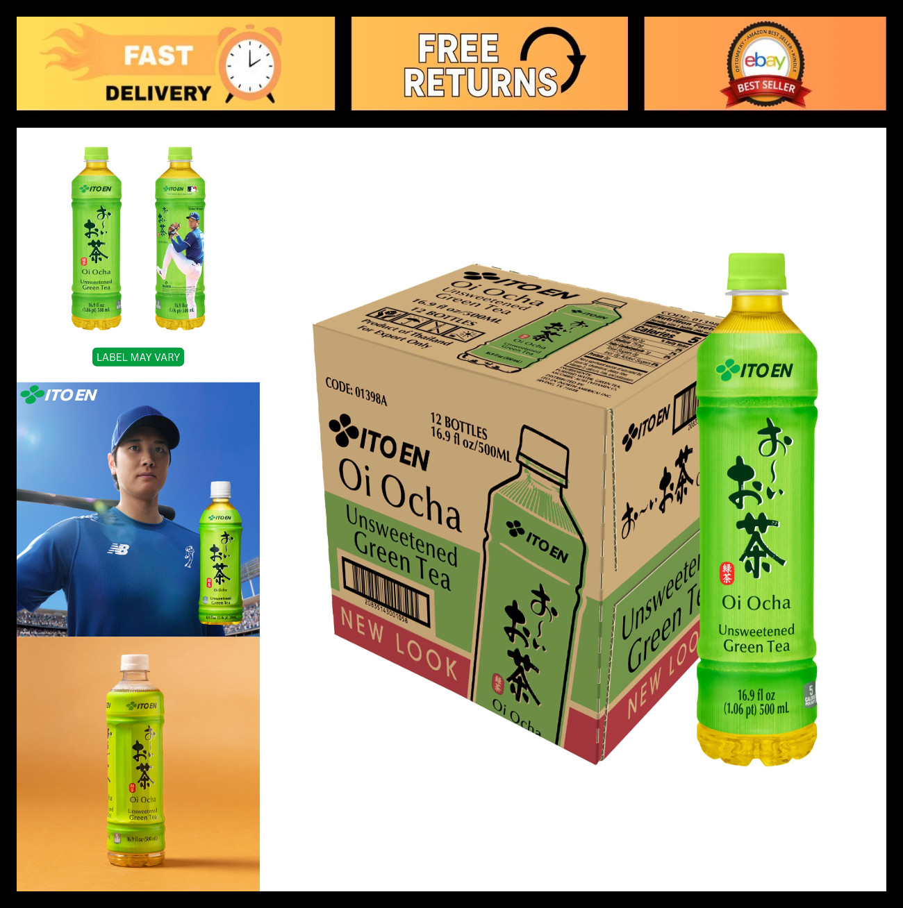 Unsweetened Green Tea, Oi Ocha, 16.9 oz Bottles, Pack of 12, Refreshing Beverage