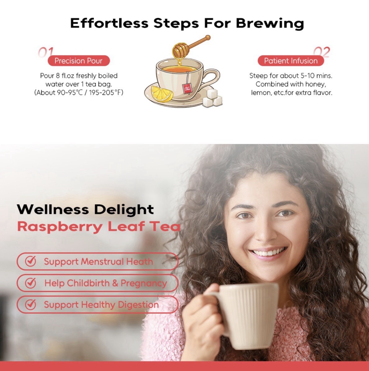 Raspberry Leaf Tea Bag | 2-Pk of 100 Count | Natural Pregnancy Tea for Women
