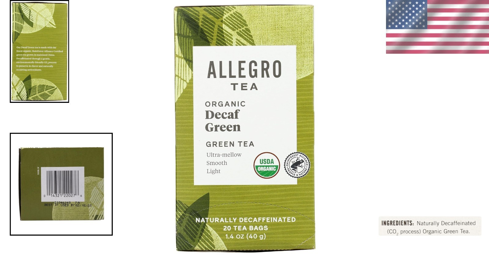 Allegro 20 Count Organic Decaf Green Tea Bags – Kosher & Allergen-Free Comfort