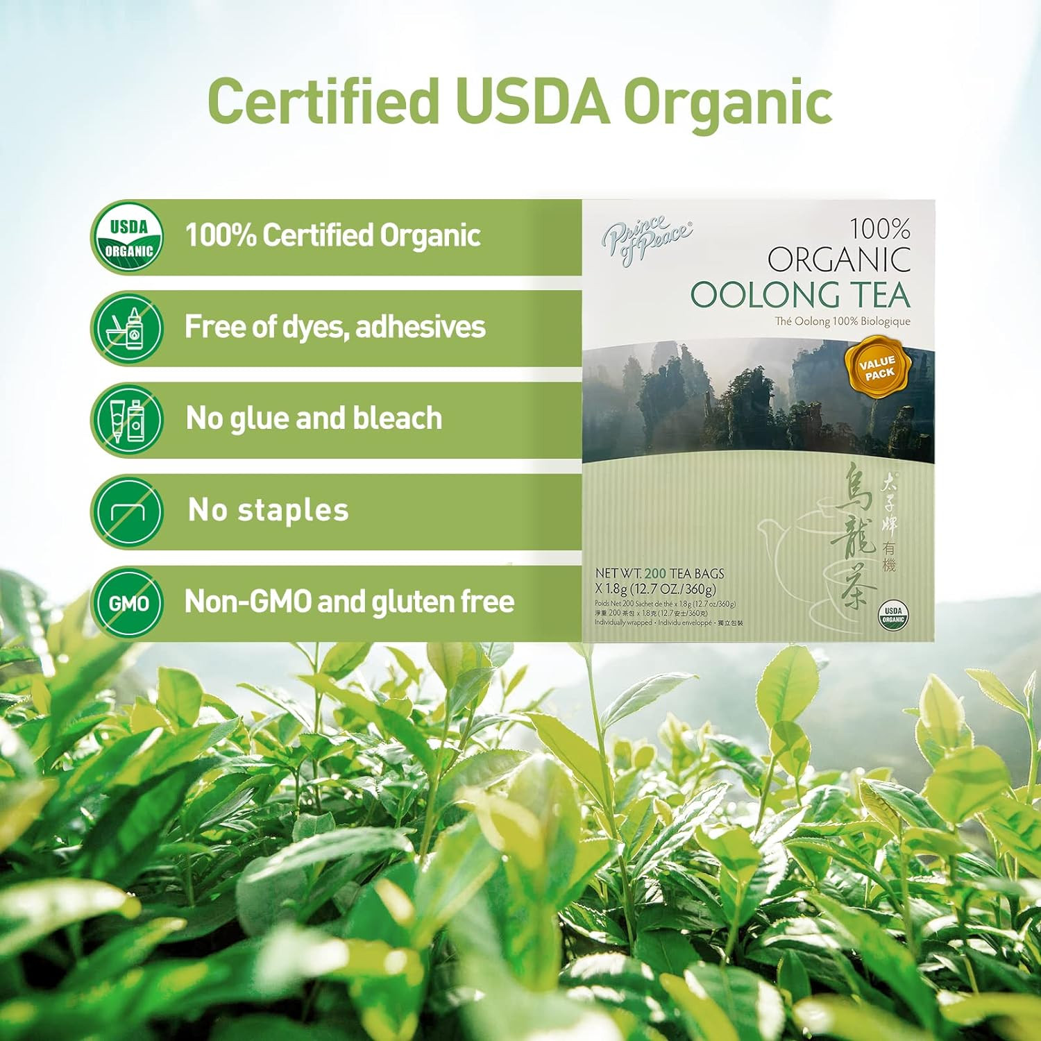 100% Organic Tea, BEST VALUE Family Size, 200 Tea Bags (Organic Oolong Tea)