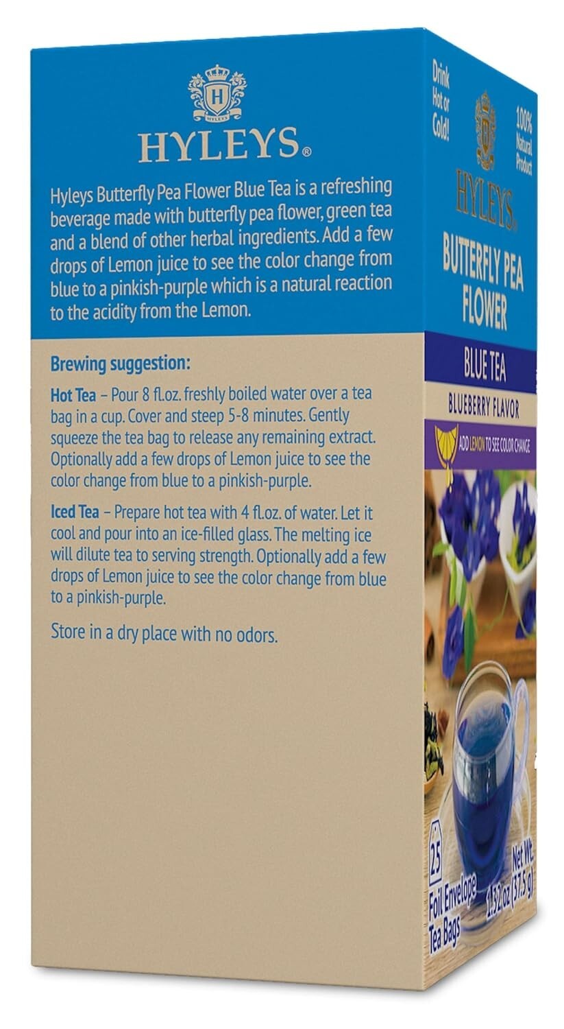 Hyleys Butterfly Pea Flower Tea – Blue Tea with Natural Blueberry Flavor – 25 TB