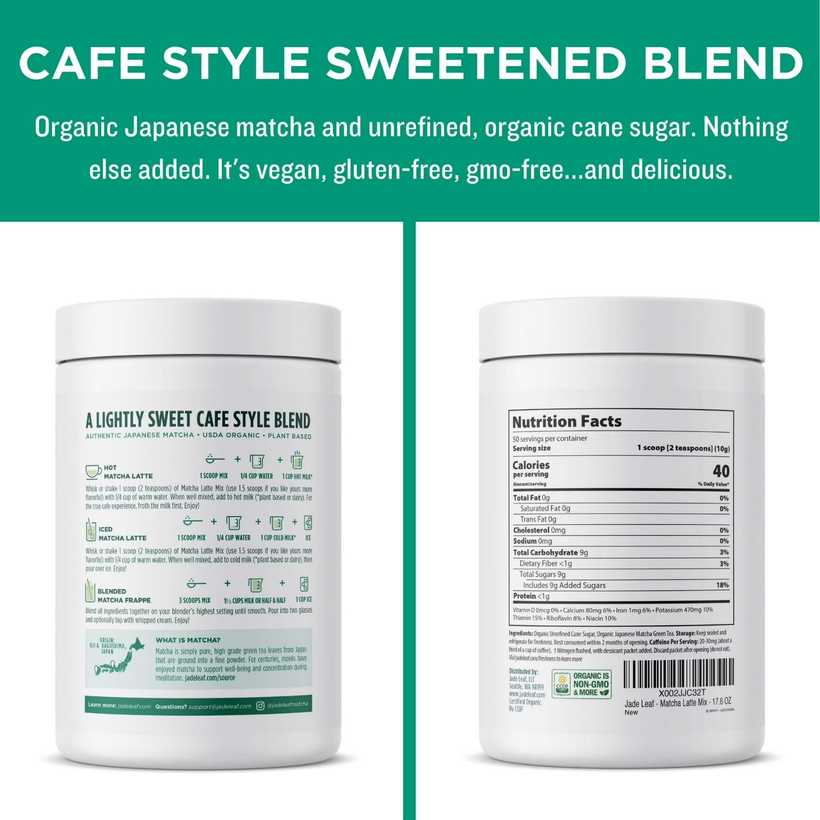 Jade Leaf Organic Matcha Latte Mix, Original, Dairy-Free Matcha Green Tea Powder