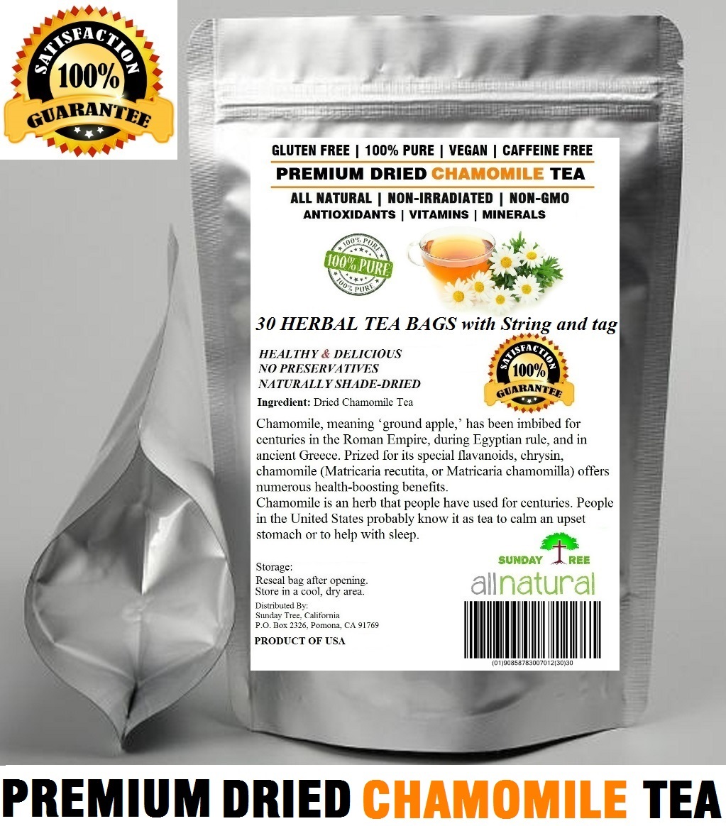 Chamomile Tea 30 Bags 100% Natural Premium Calming Tea Resealable Pouch