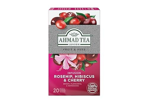 Ahmad Tea Rosehip Hibiscus Cherry Infusion Herbal Tea 20 Count Caffeine Free