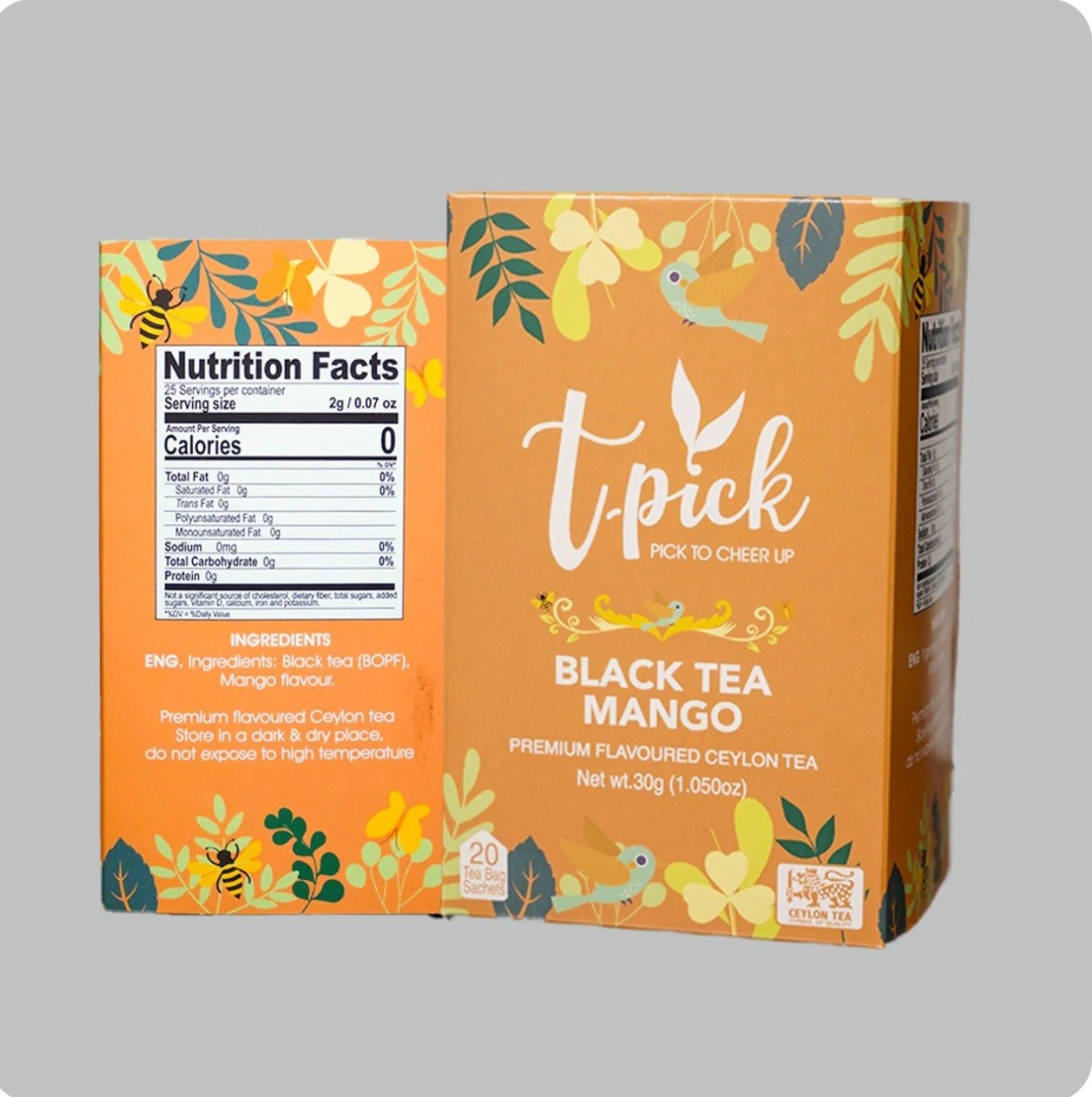 2 PK * T-Pick Black Tea Mango 🥭 Premium Ceylon Tea / 20 Sachets