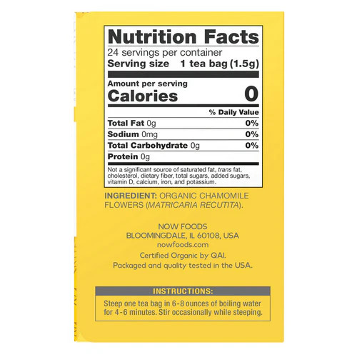 Comfy Chamomile Tea Organic 24 Bags By Now Foods