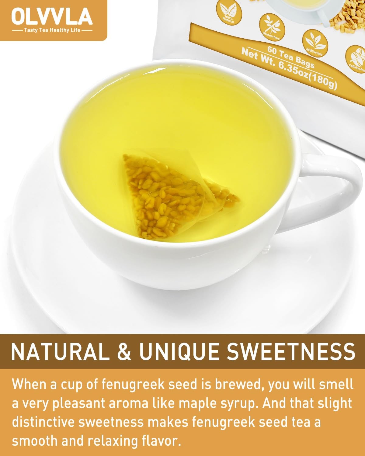 Premium Fenugreek Seed Tea Bags – 3g X 60 Count – 60 (6.35 oz)