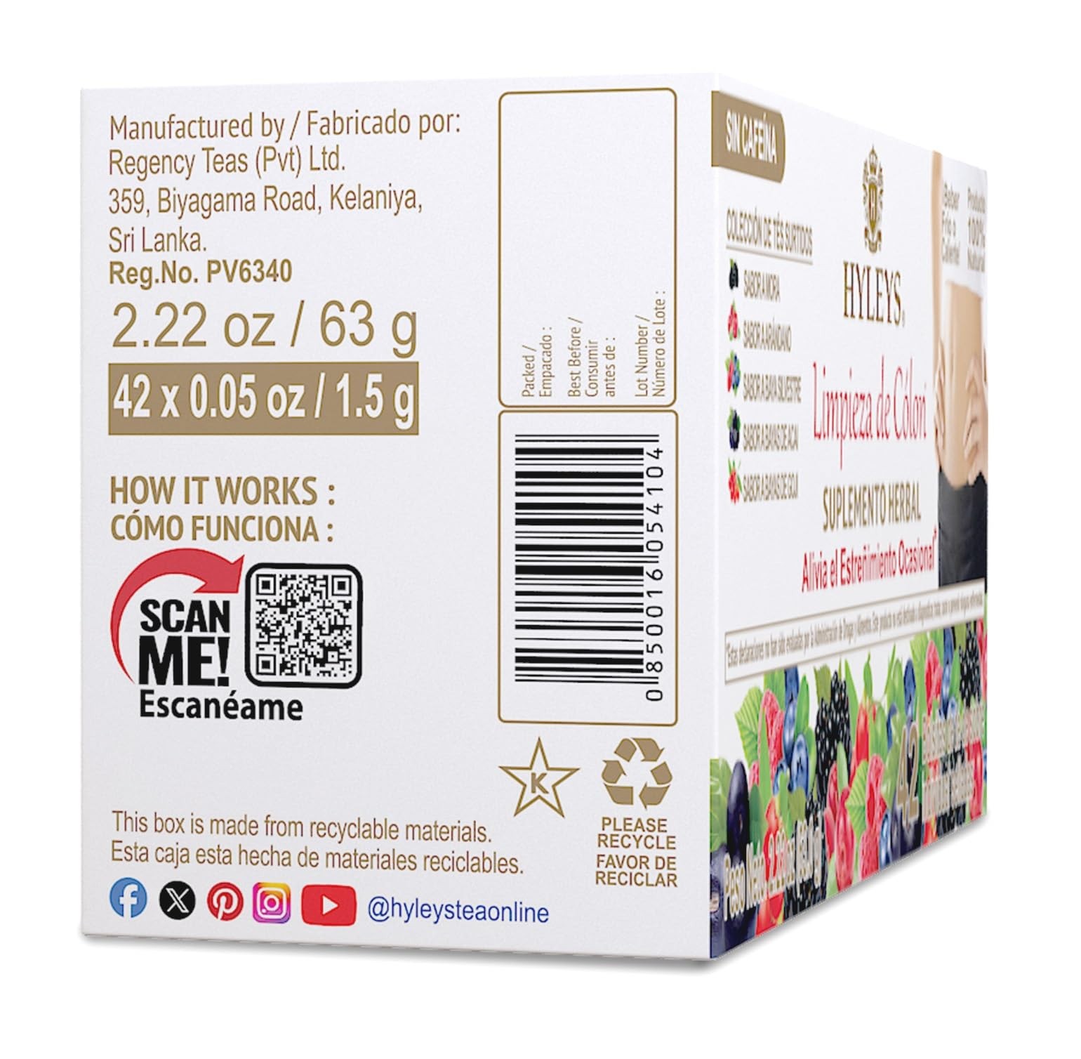 Hyleys Colon Cleanse Tea Assorted Flavors – 42 42 Count (Pack of 1),