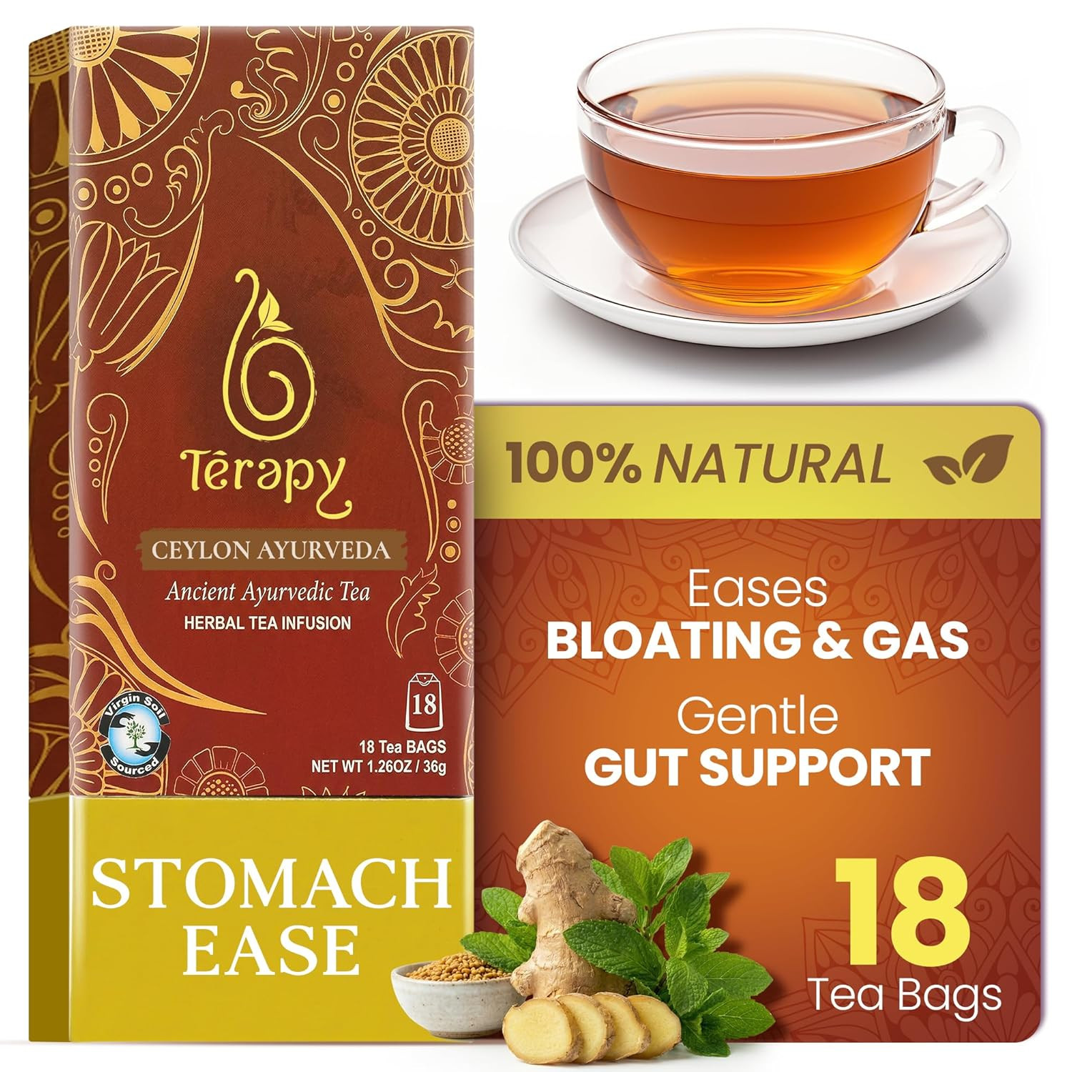 Ceylon Stomach Ease Tea (1 Pack) – Premium Ayurvedic Herbal Tea for Healthy Dige