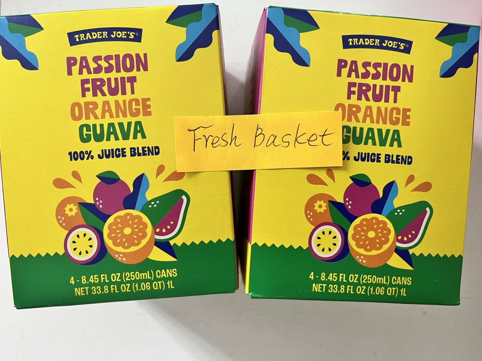 2-TRADER JOE’S PASSION FRUIT ORANGE GUAVA 100% JUICE BLEND 4 – 8.45 fl oz Can