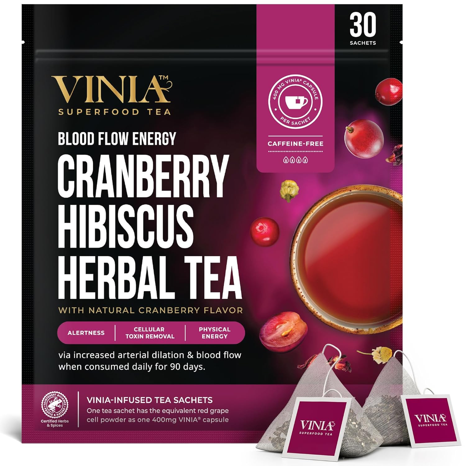 Cranberry Hibiscus Herbal Tea Bags, Made with Organic Herbal Tea, Infused with P