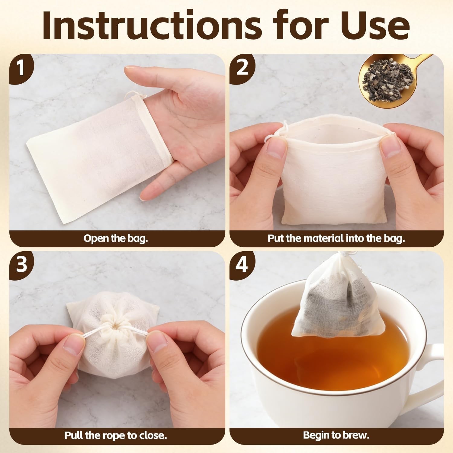 50 Pcs Tea Bags for Loose Leaf Tea, Reusable Tea Bags, Natural Unbleached Cot…