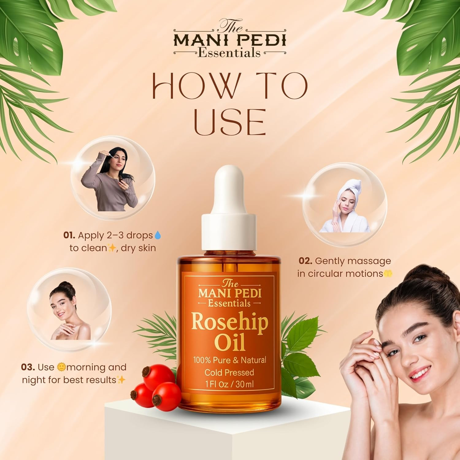 TMPE Rosehip Oil for Face. 100% Pure, Natural, Cold-Pressed & Organic. Natural W