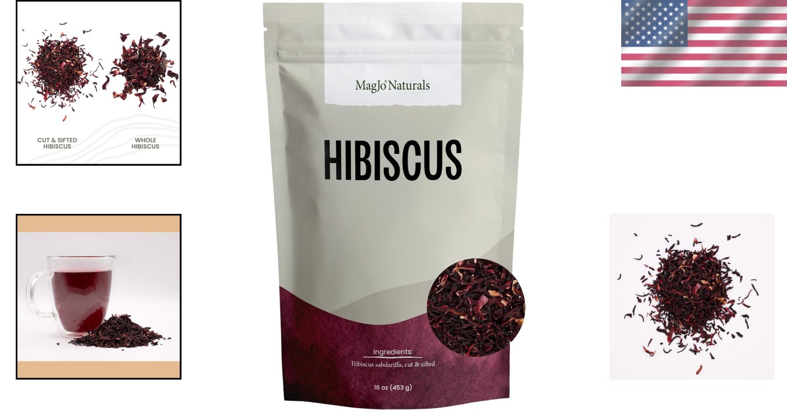 16oz Hibiscus Tea – Cut & Sifted Flor de Jamaica in Resealable Pouch