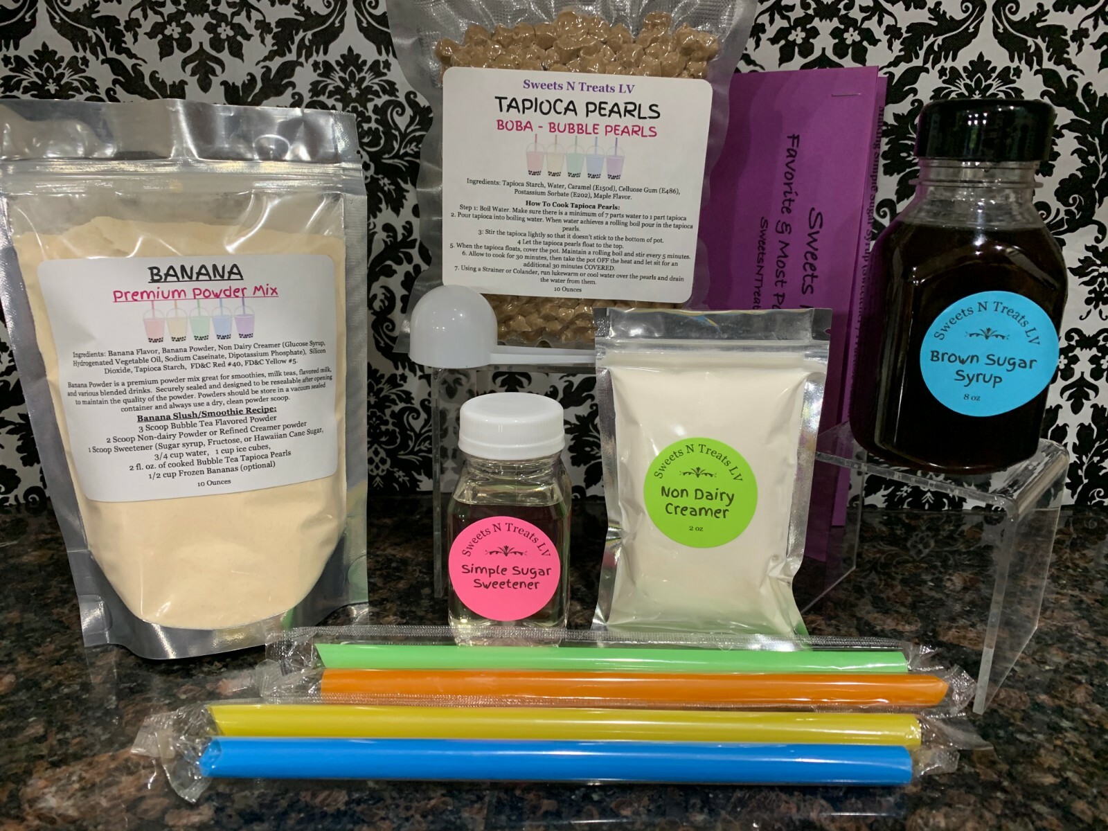 Premium Assorted Powder Boba Bubble Tea Tapioca Pearls Brown Sugar Syrup DIY KIT