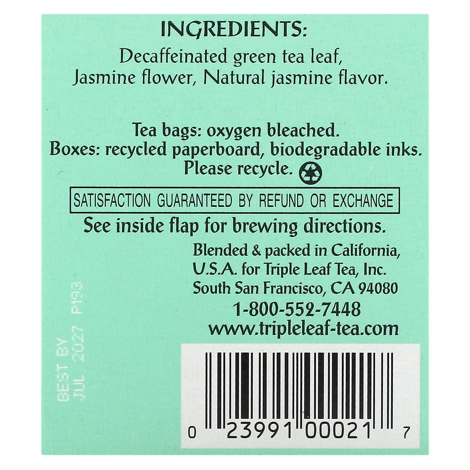 Jasmine Decaf Green Tea, 20 Tea Bags, 1.34 oz (38 g)