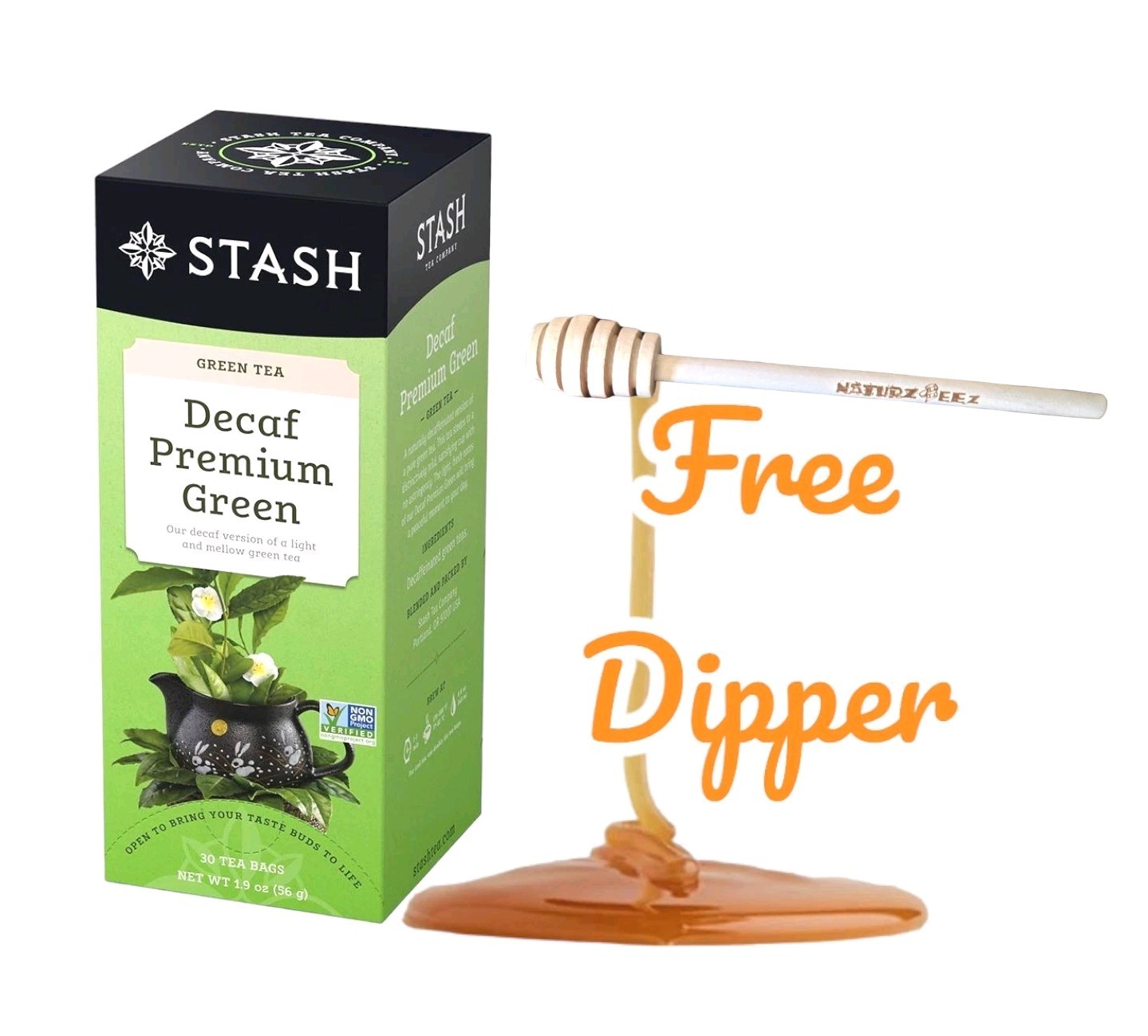 DECAF GREEN TEA 30 Bags (Not 20) Non-GMO Kosher STASH