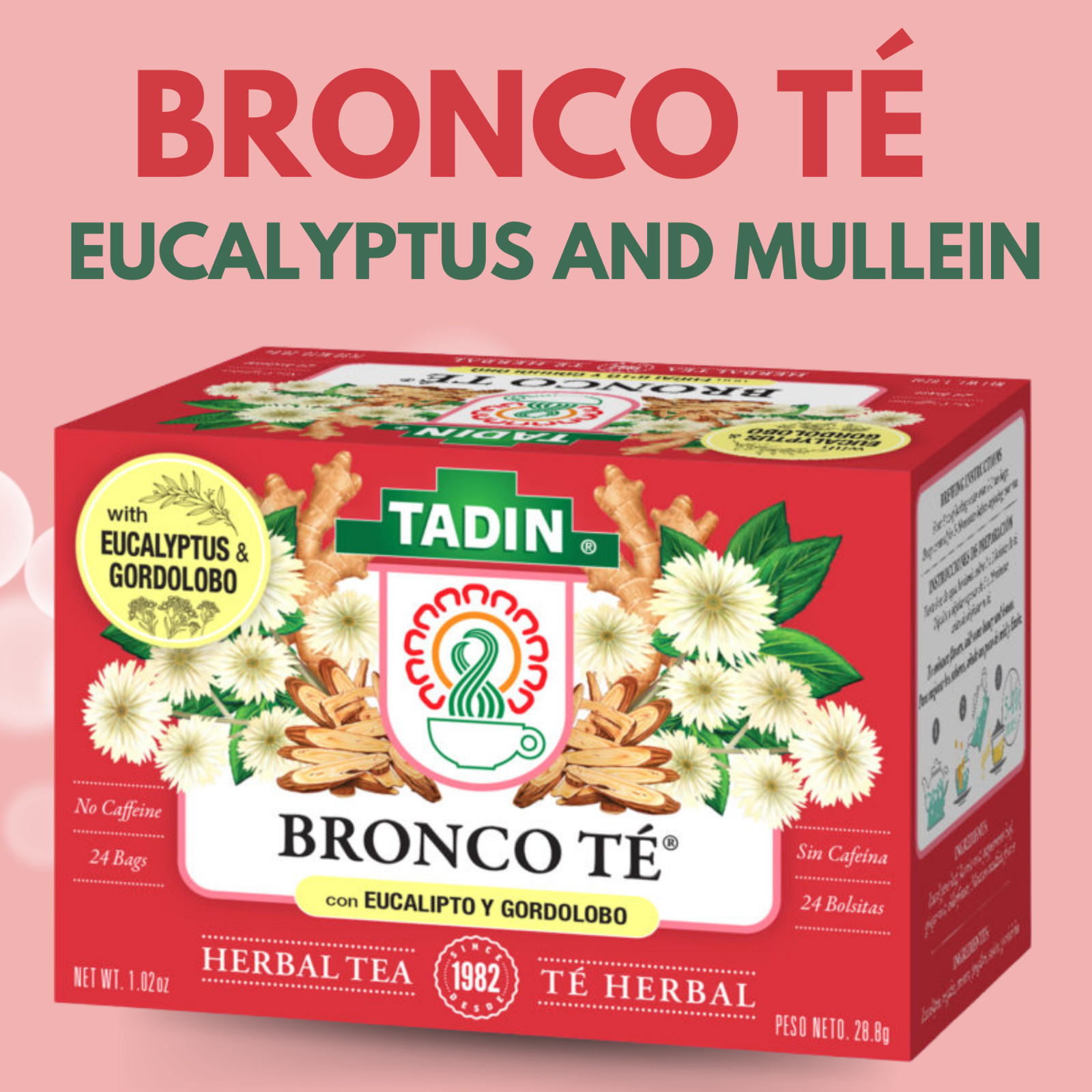 Tadin Bronco Tea, 24 Bags 1.02 fl oz, with Eucalyptus & Gordolobo
