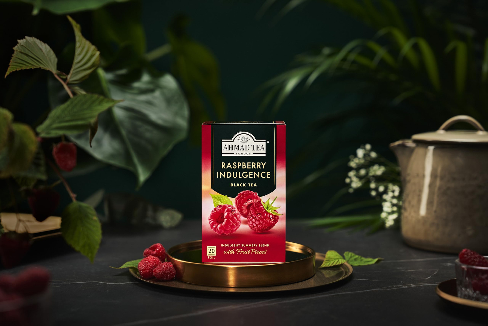 Ahmad Raspberry Flavored Black Tea Bags 20 Count Fruity Summer Brew