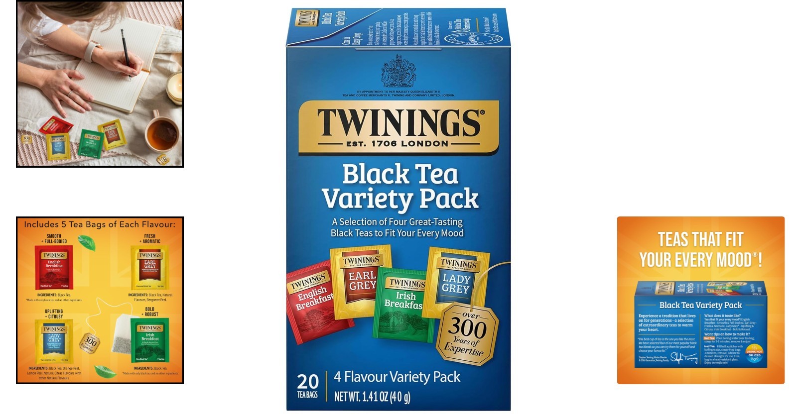 Gourmet Black Tea Bags Collection – 20 Count Selection of Classic Flavors