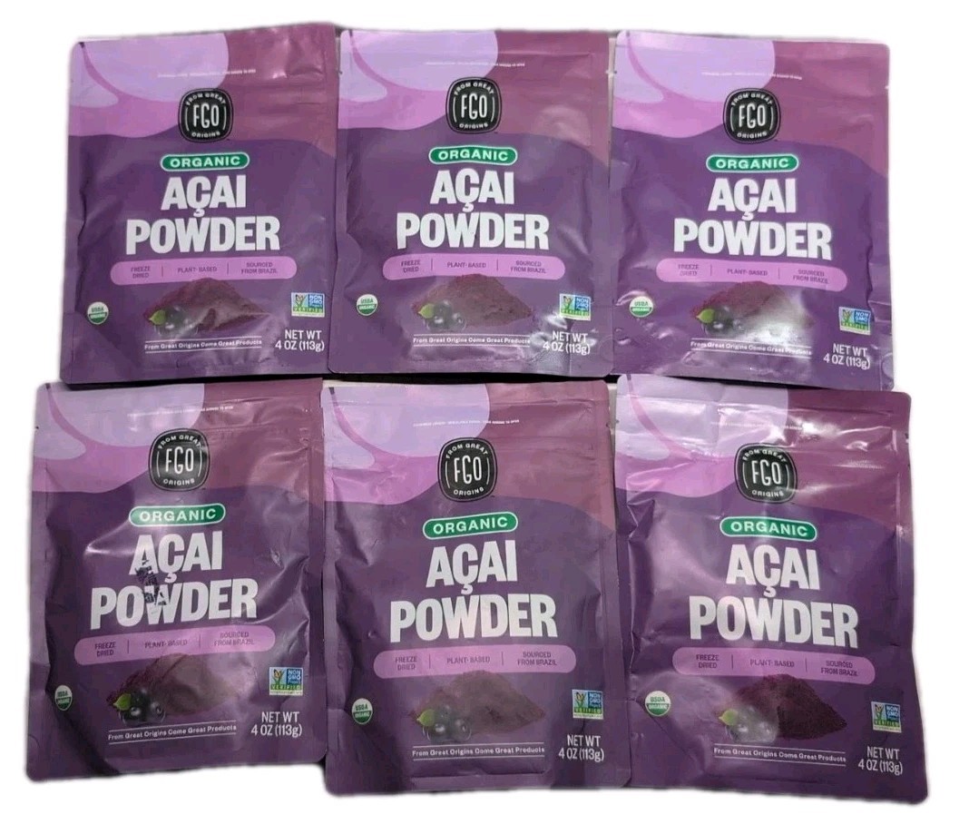 6 bags From Great Origins Organic Acai powder 4.oz Ea From Brazil 11/18/27 = 1lb