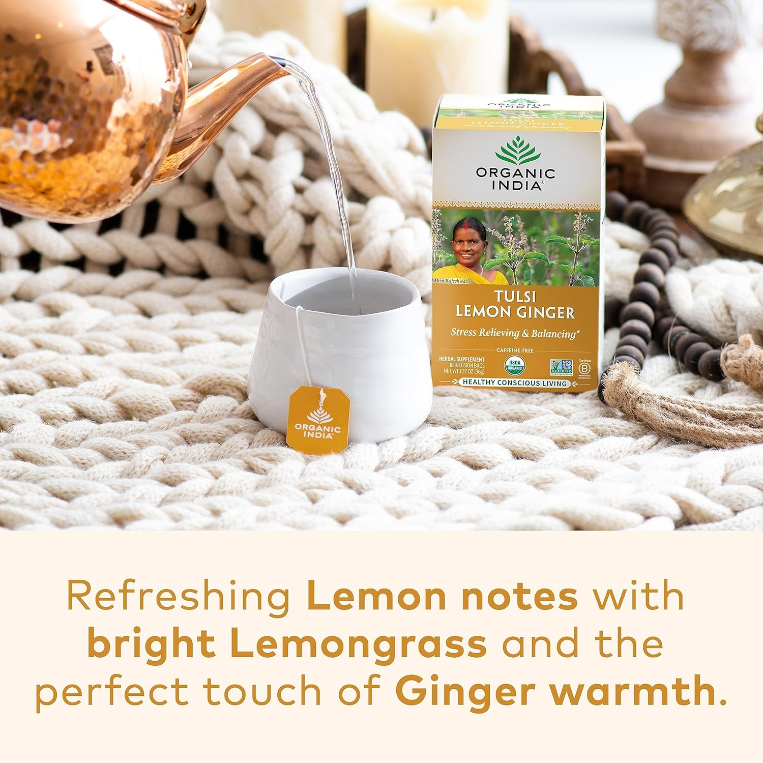ORGANIC INDIA Tulsi Lemon Ginger Tea Bags – Herbal Tea, Stress Relieving & Reviv