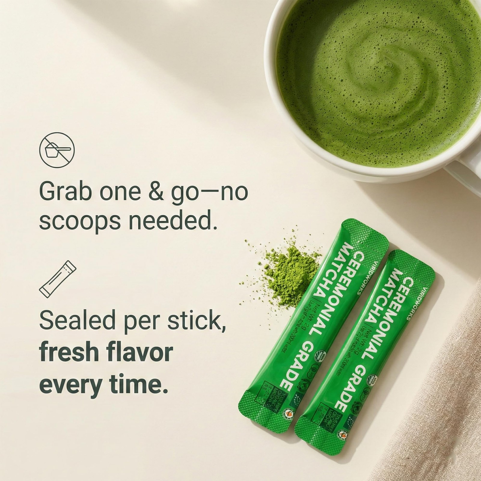 Organic Matcha Green Tea Powder Stick Packs – Ceremonial Grade (First Spring …
