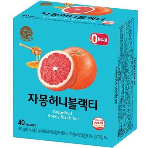 Songwon Grapefruit Honey Black Tea, 40g (1g x 40 tea bags), 1 Pack
