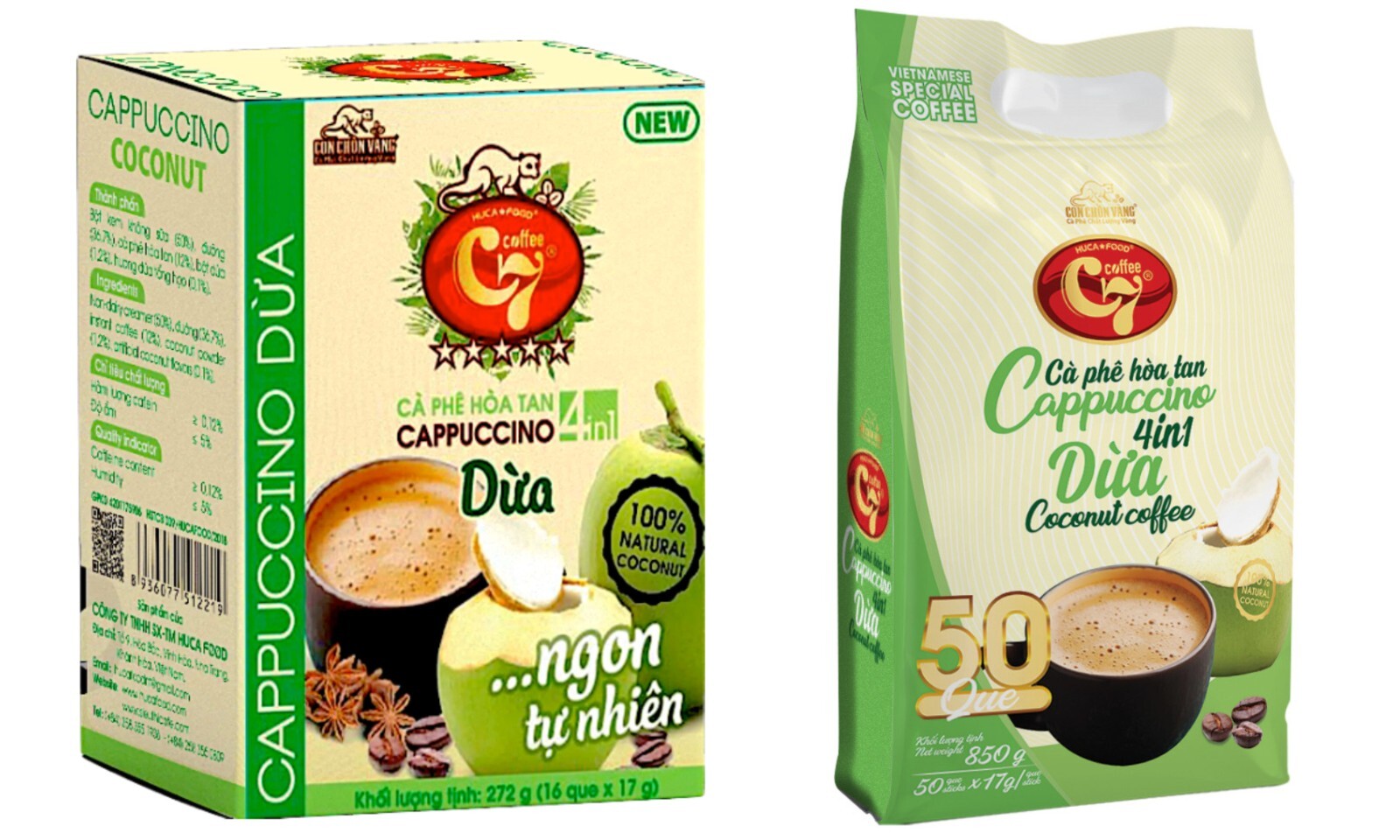 Huca Food – Instant Coffee 4in1 Coconut Cappuccino Vietnamese Coffee 272G & 850G