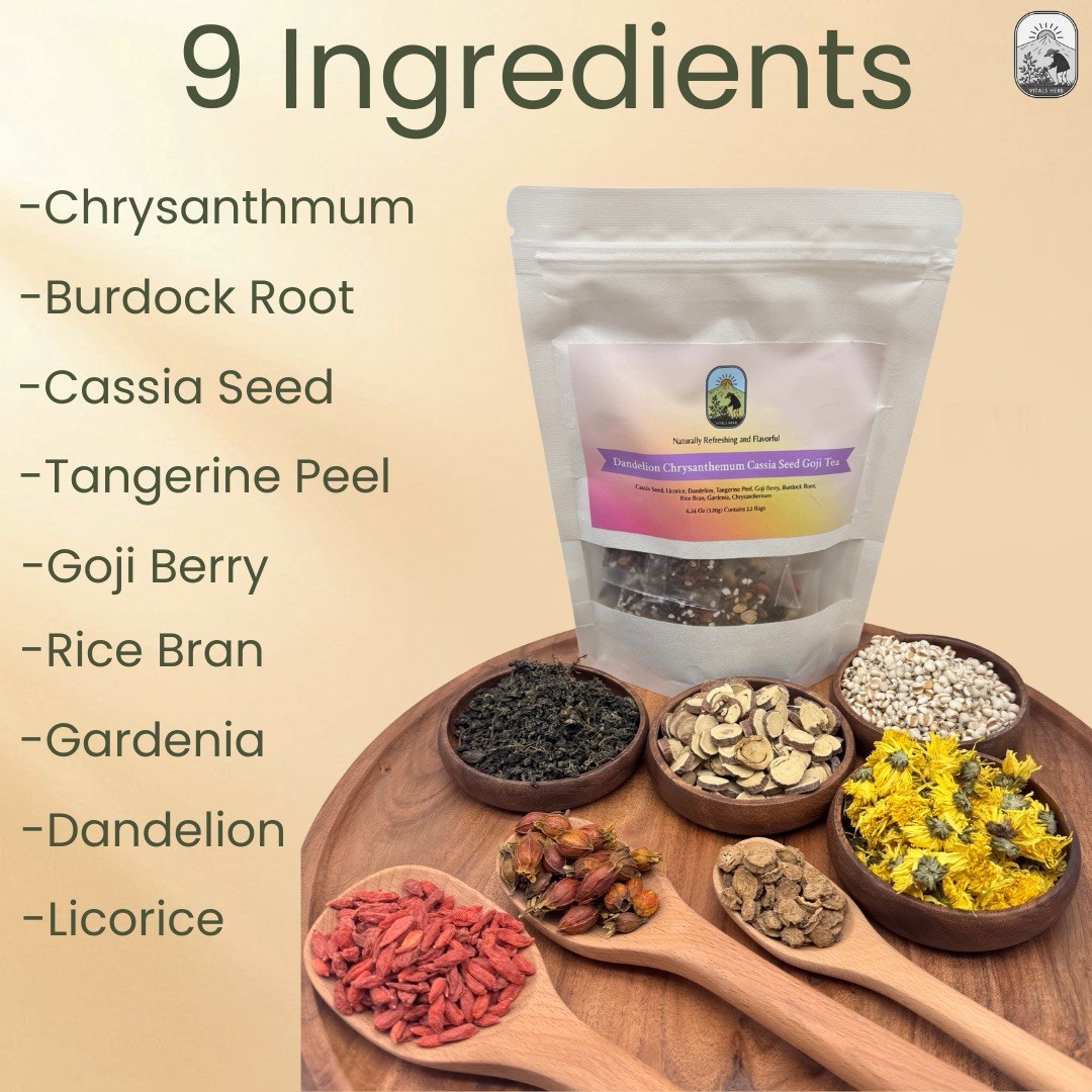 Dandelion Wolfberry Goji Botanical Herbal Tea Caffeine-Free 12 bags 120G Vitals