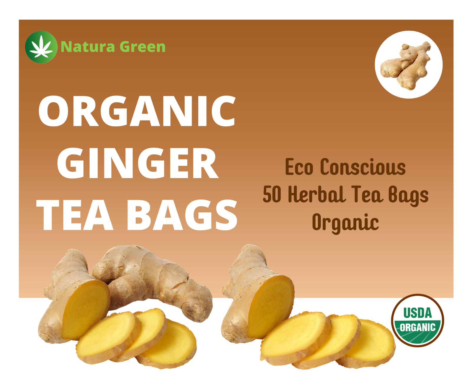 Organic Ginger Tea Bags – Organic Natural Pure Ginger Tea (10, 25, 50 & 100 Pack