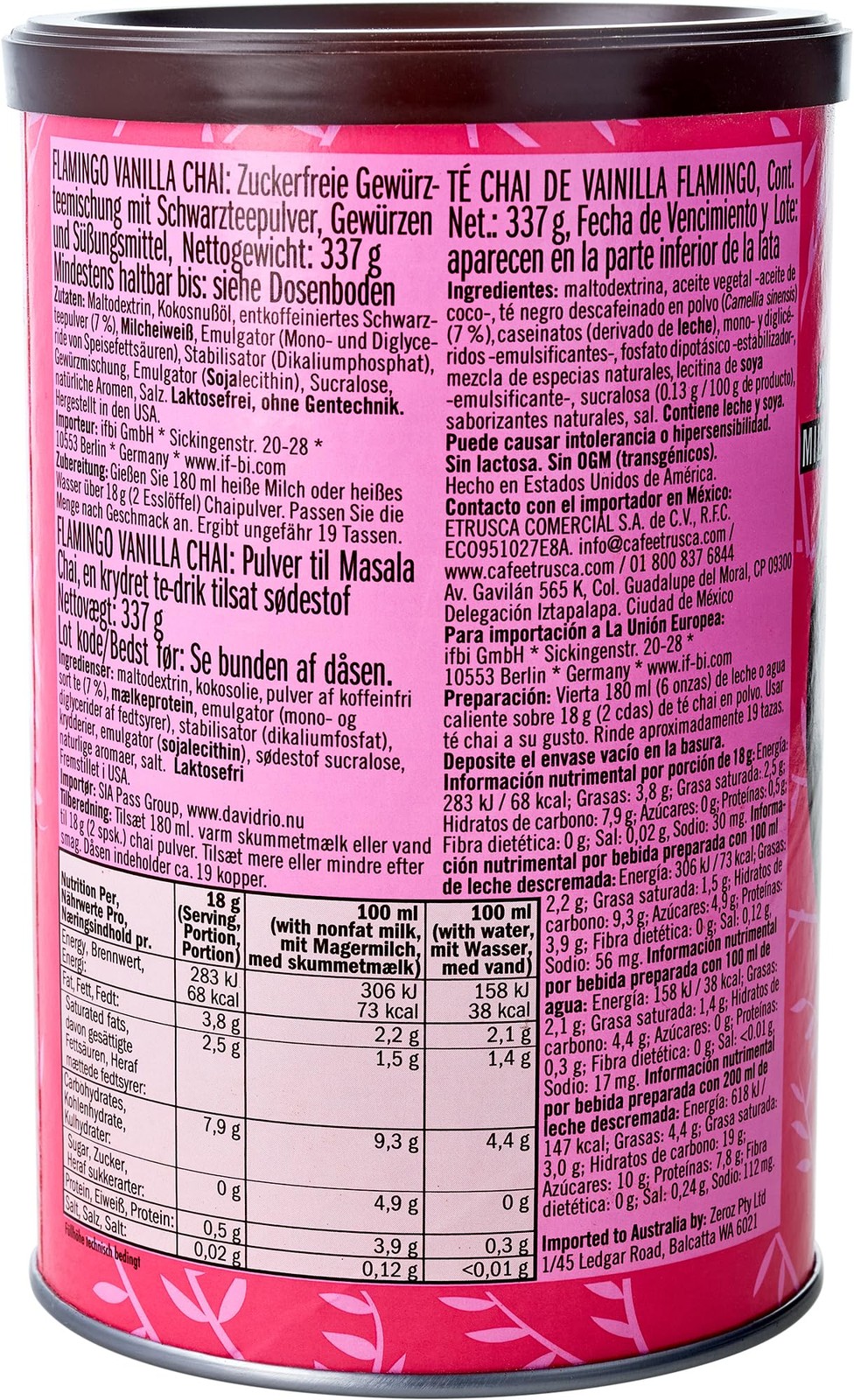 Flamingo Vanilla Decaffeinated Reduced Calorie Chai 11.9 Ounce (Pack of 1)